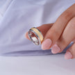 Minimalist 925 Silver Band Ring with Textured Gold Center – Luxury Fashion Ring
