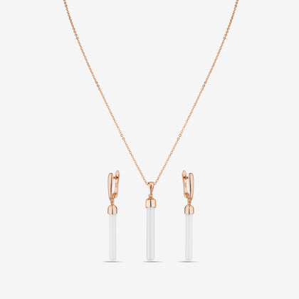 Elegant Linear Drop 925 Sterling Silver Rose Gold Pendant Set for Women