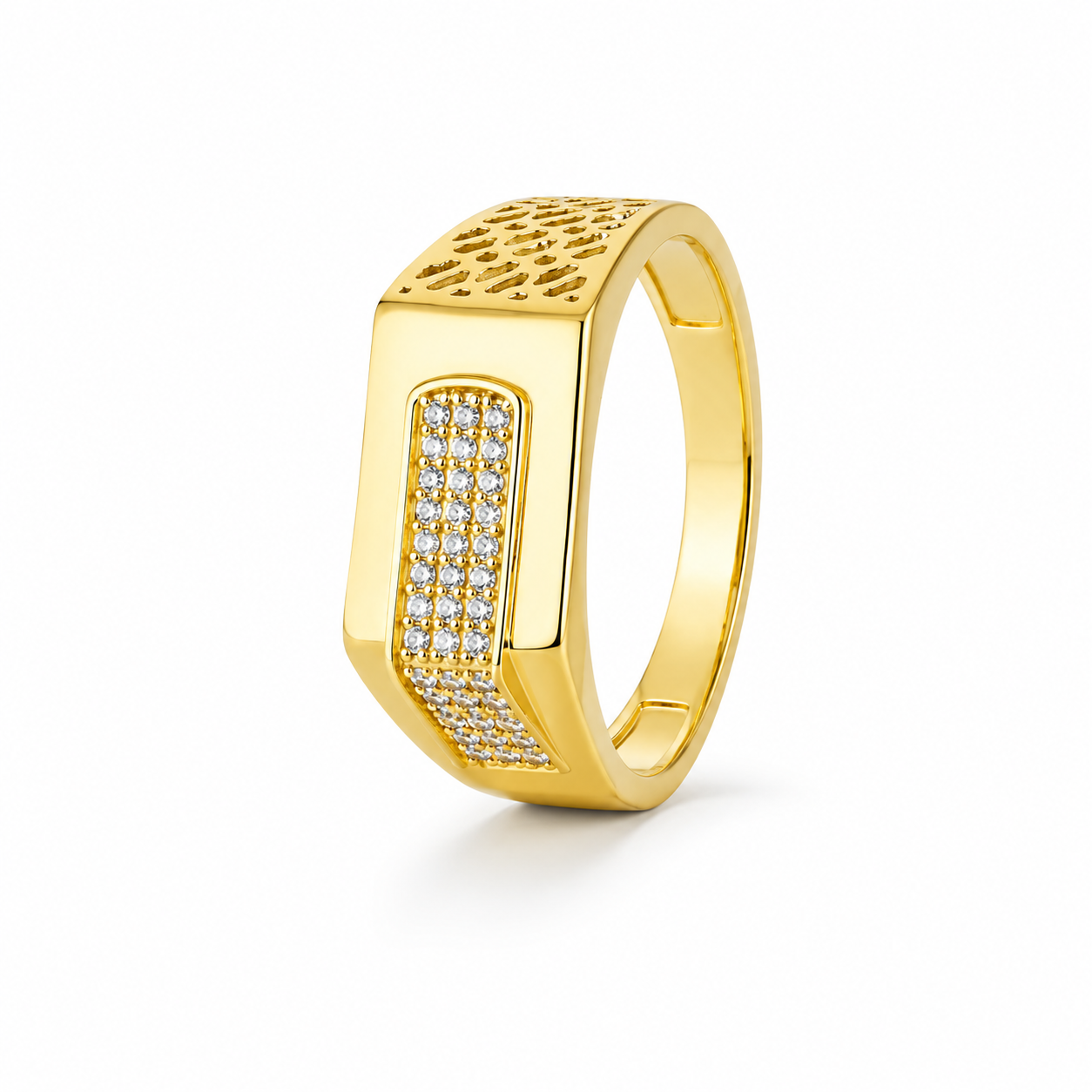 Luxury Gold Finish Statement Ring for Men with Rectangular CZ Design