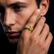 Luxury Gold Finish Statement Ring for Men with Rectangular CZ Design