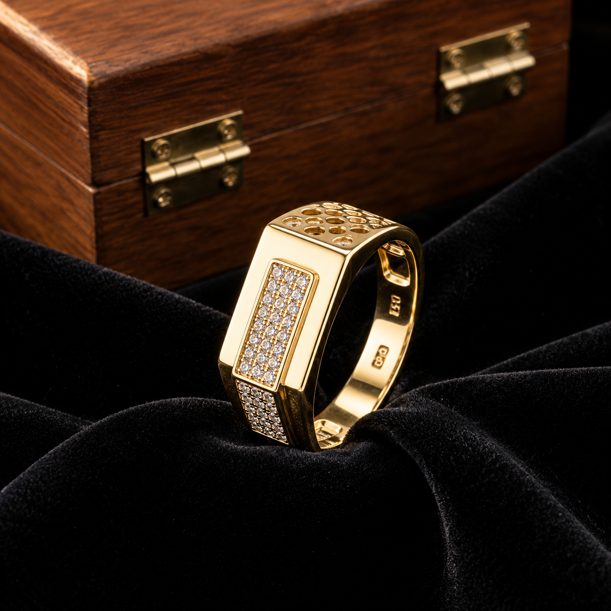 Luxury Gold Finish Statement Ring for Men with Rectangular CZ Design
