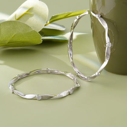 Elegant Twist Diamond-Set 925 Sterling Silver Bangle for Women