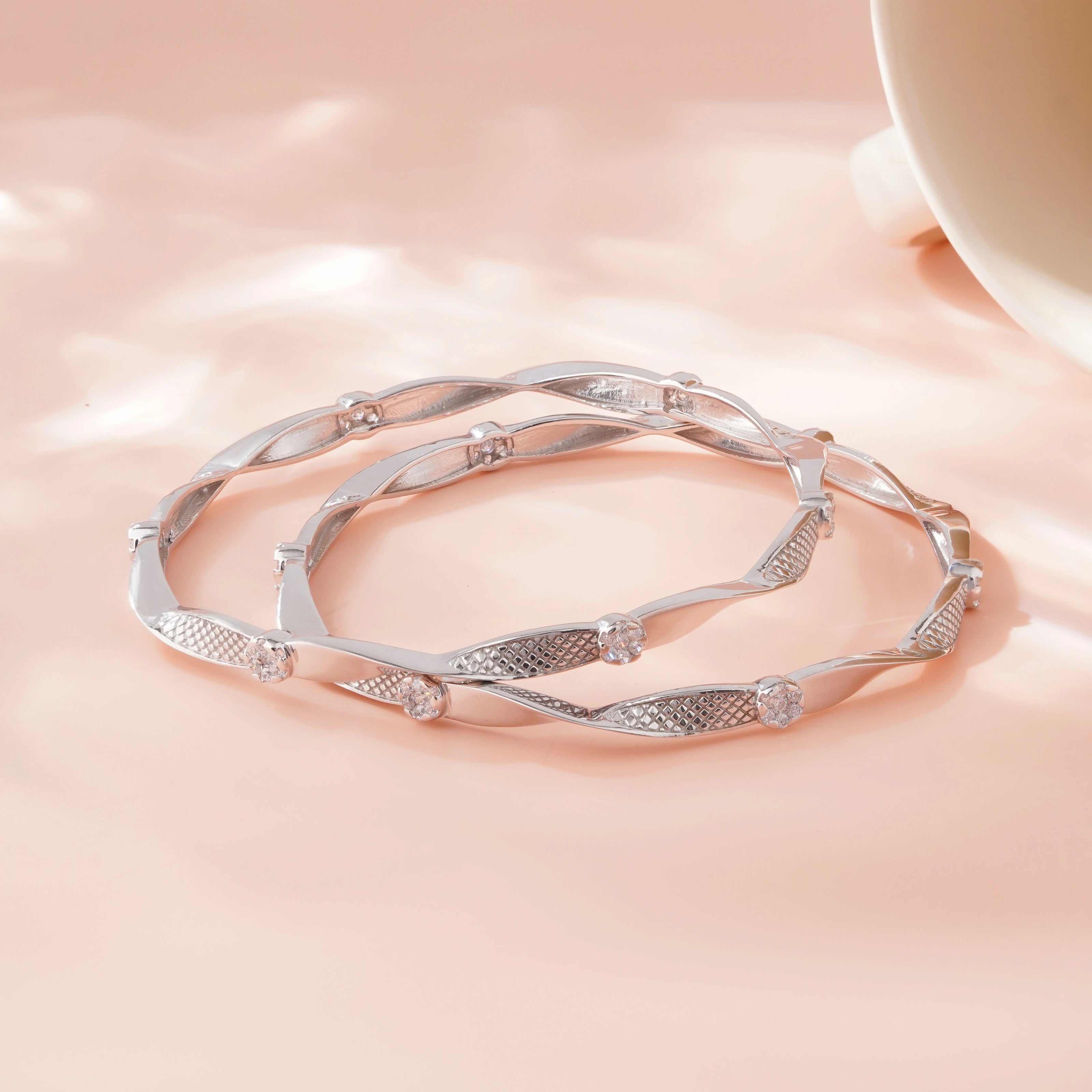 Elegant Twist Diamond-Set 925 Sterling Silver Bangle for Women