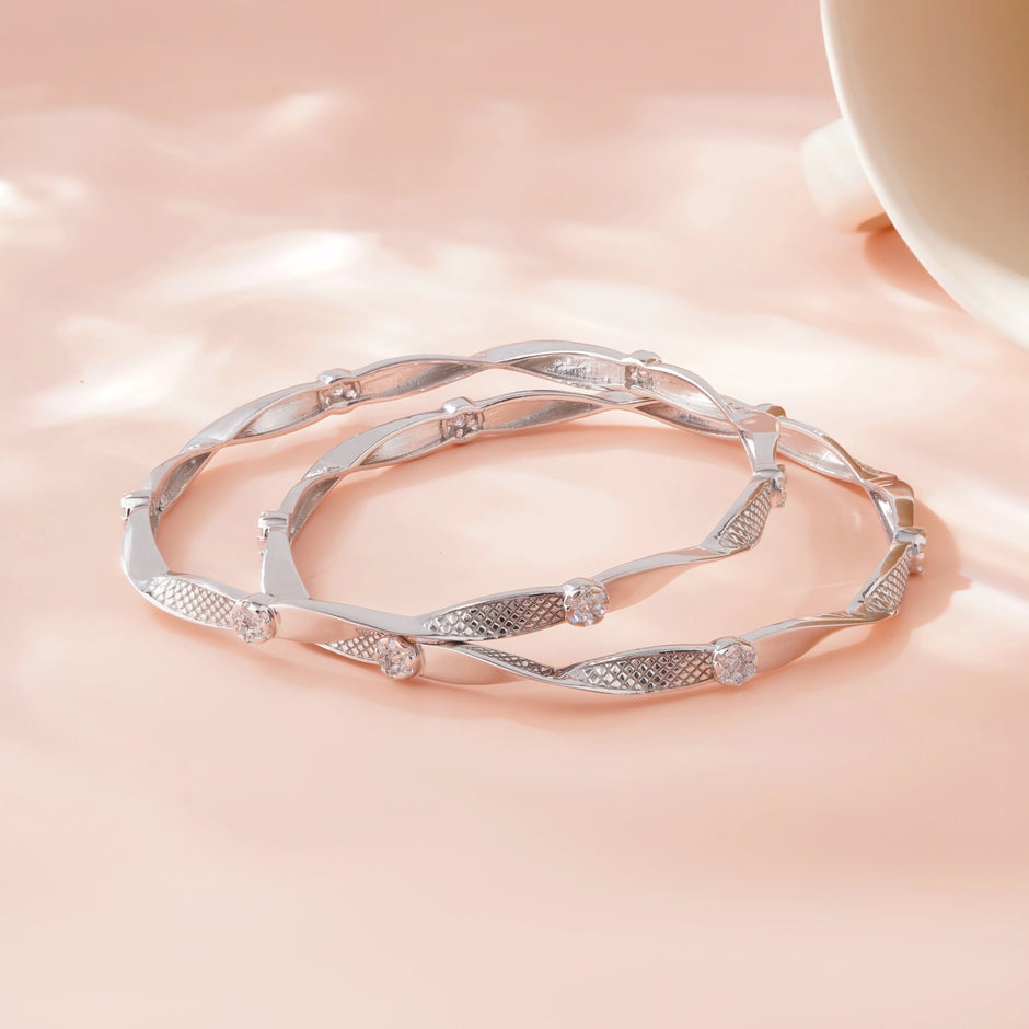 Elegant Twist Diamond-Set 925 Sterling Silver Bangle for Women