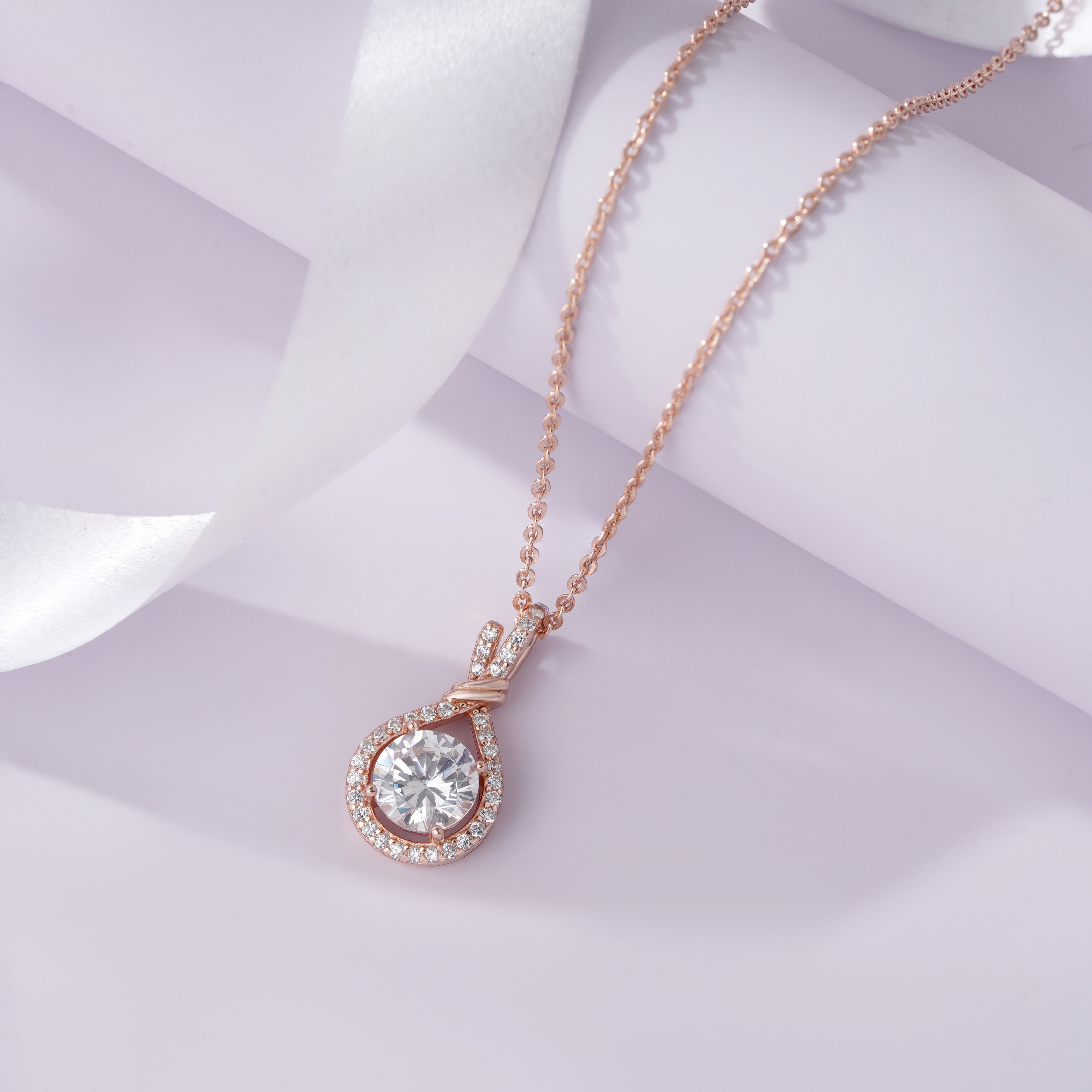 Embrace White Diamond 925 Silver Rose Gold Pendant Necklace
