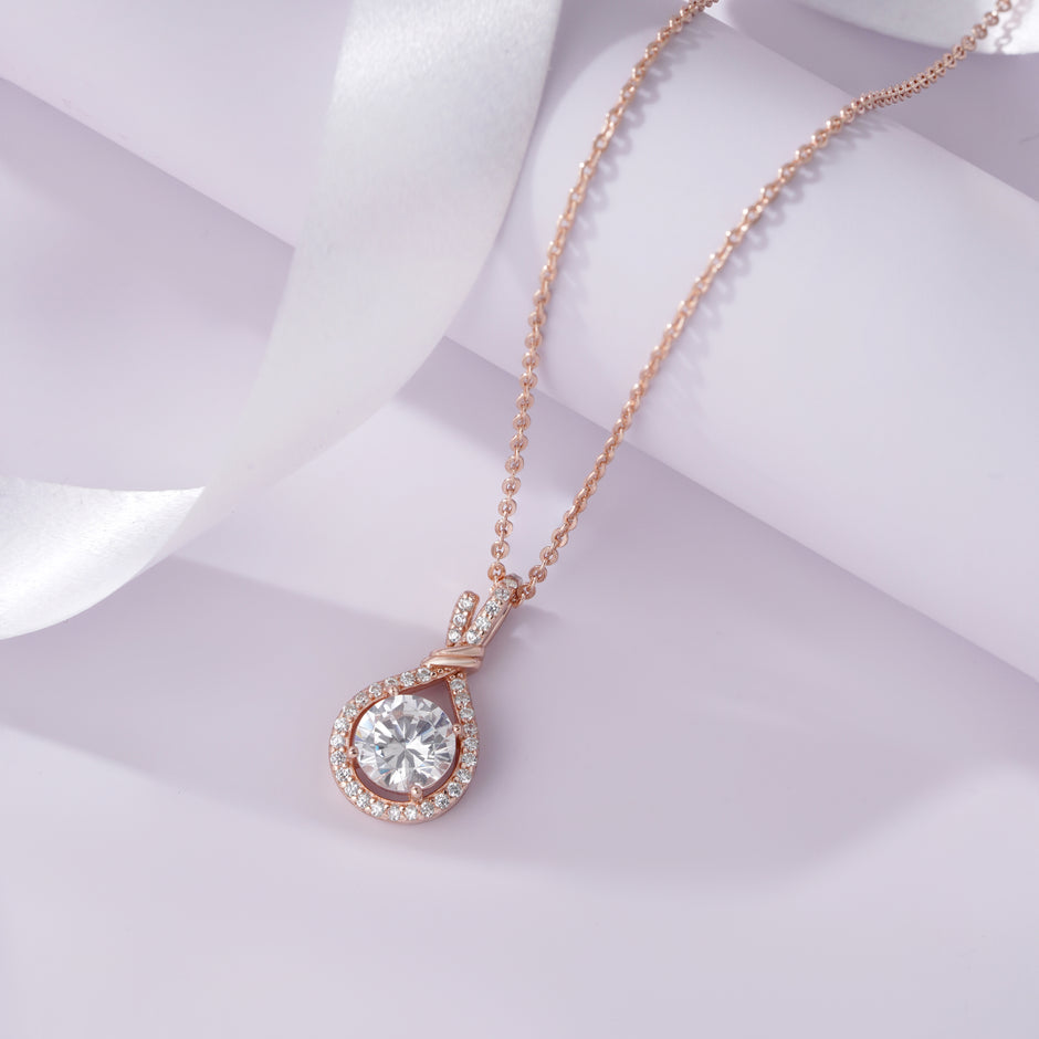 Embrace White Diamond 925 Silver Rose Gold Pendant Necklace