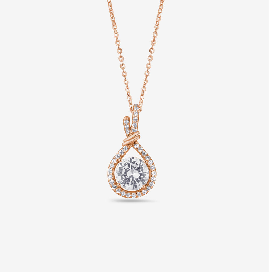 Embrace White Diamond 925 Silver Rose Gold Pendant Necklace