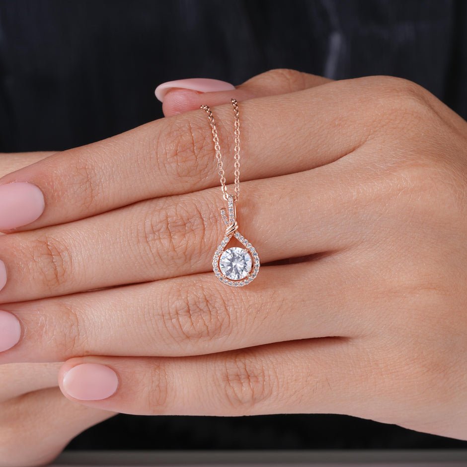 Embrace White Diamond 925 Silver Rose Gold Pendant Necklace