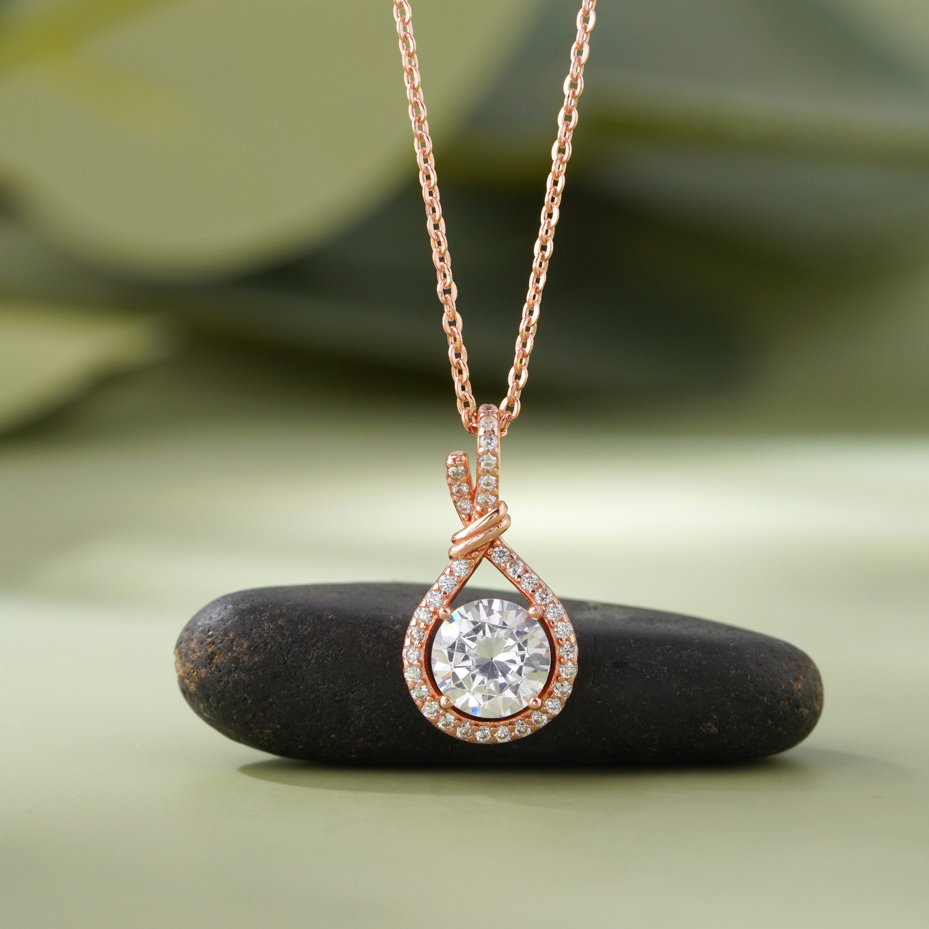 Embrace White Diamond 925 Silver Rose Gold Pendant Necklace