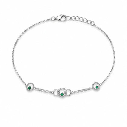 925 Sterling Silver Interlocking Circle Green Stone Bracelet for Women