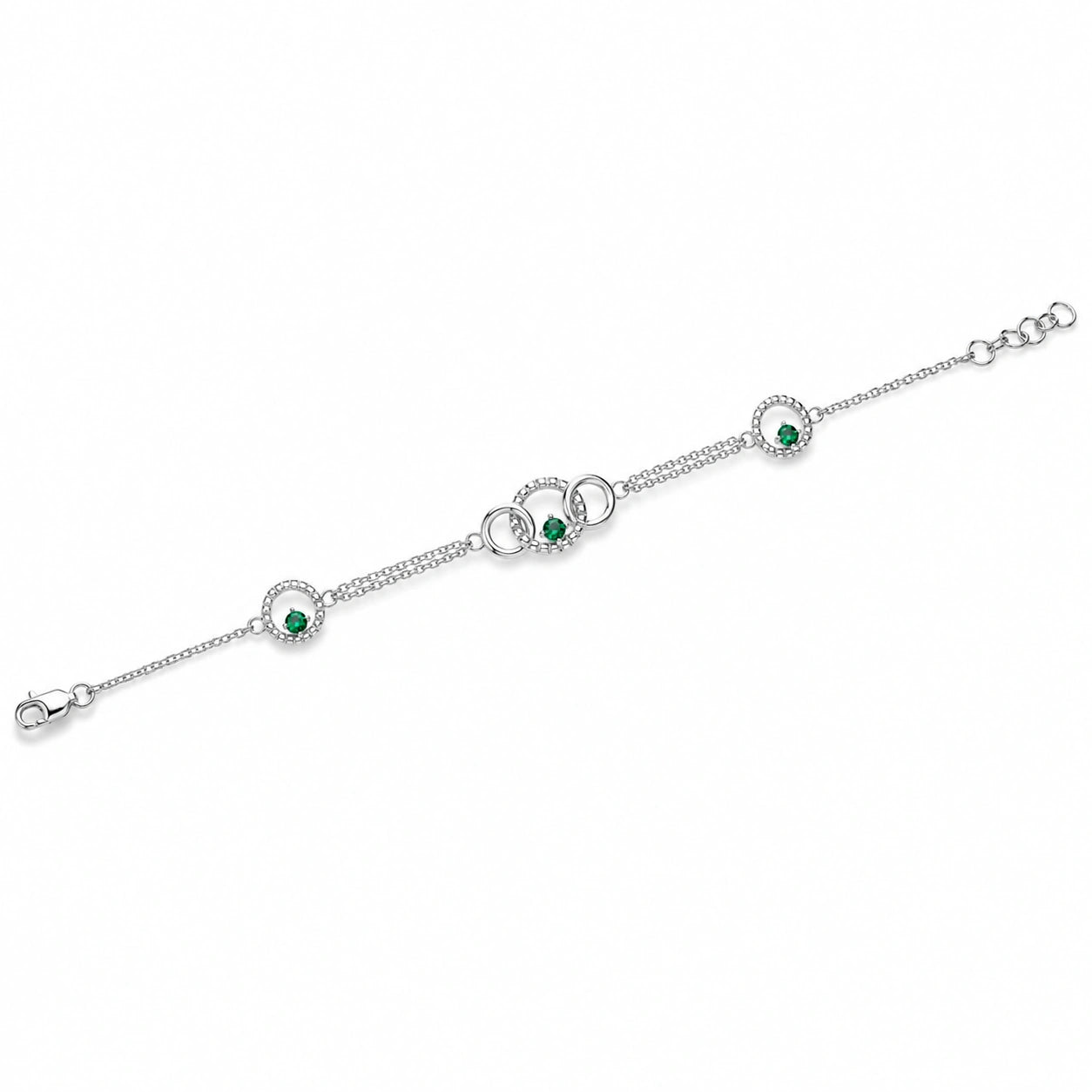 925 Sterling Silver Interlocking Circle Green Stone Bracelet for Women