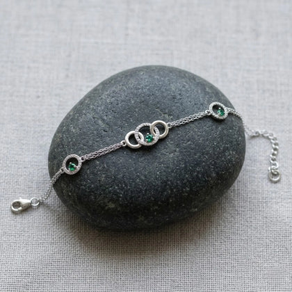 Emerald Circle Charm 925 Sterling Silver Bracelet for Women