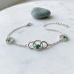 925 Sterling Silver Interlocking Circle Green Stone Bracelet for Women