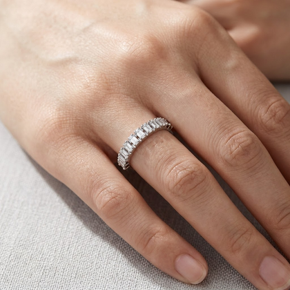 Emerald Cut CZ Half Eternity Ring in 925 Sterling Silver for Women