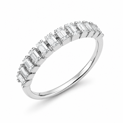 Emerald Cut CZ Half Eternity Ring in 925 Sterling Silver for Women