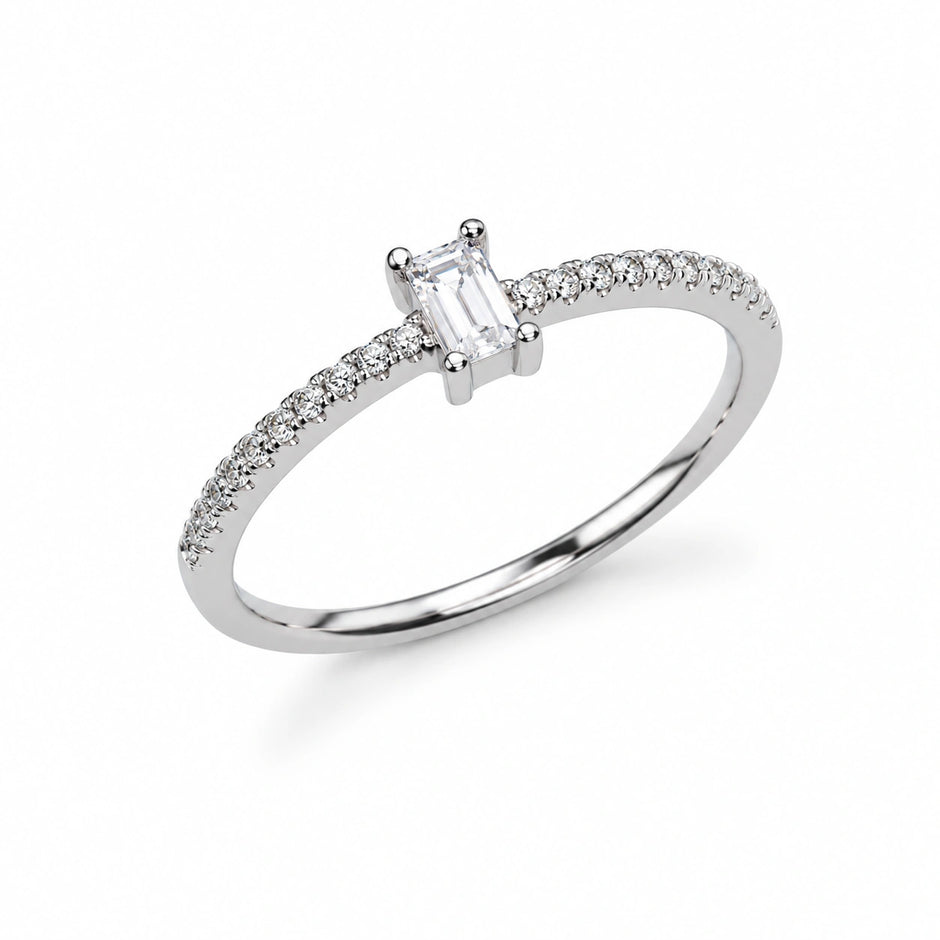 Emerald Cut Solitaire CZ 925 Sterling Silver Ring for Women