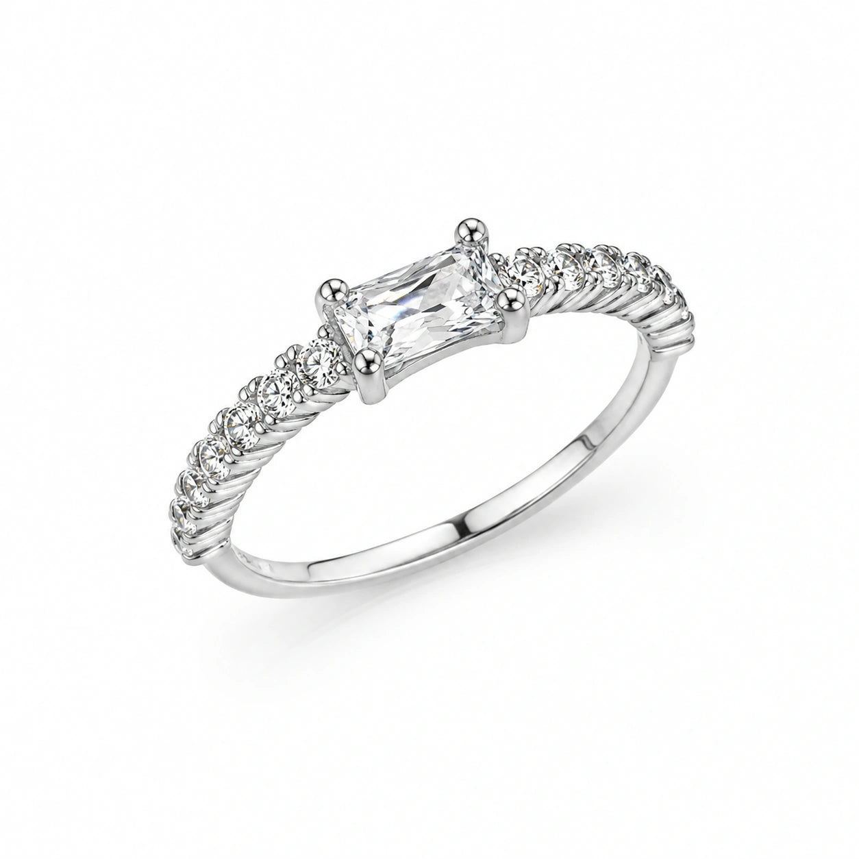 Emerald Cut Solitaire CZ 925 Sterling Silver Ring for Women