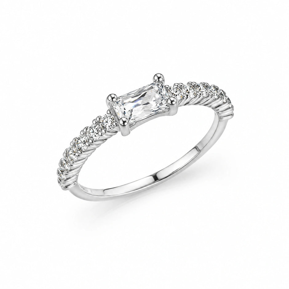 Emerald Cut Solitaire CZ 925 Sterling Silver Ring for Women