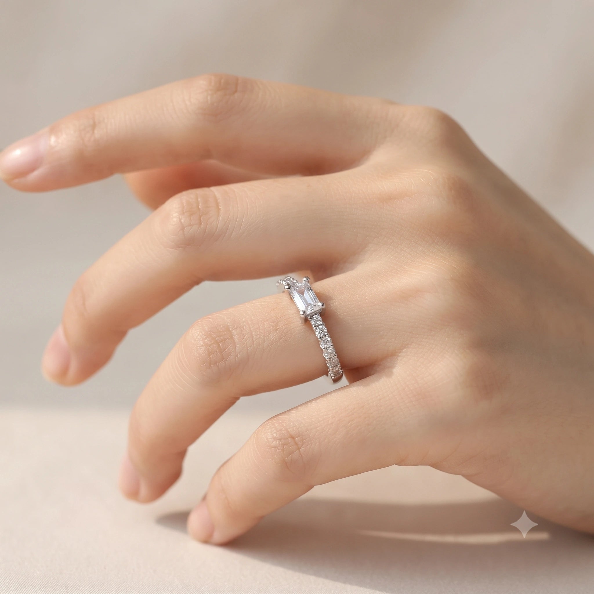 Emerald Cut Solitaire CZ 925 Sterling Silver Ring for Women