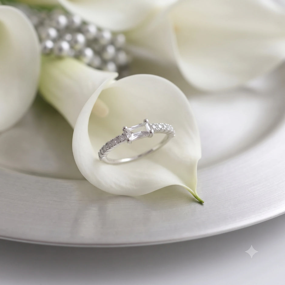 Emerald Cut Solitaire CZ 925 Sterling Silver Ring for Women