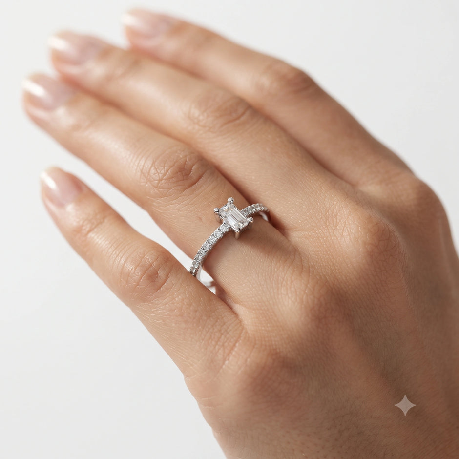 Emerald Cut Solitaire CZ 925 Sterling Silver Ring for Women