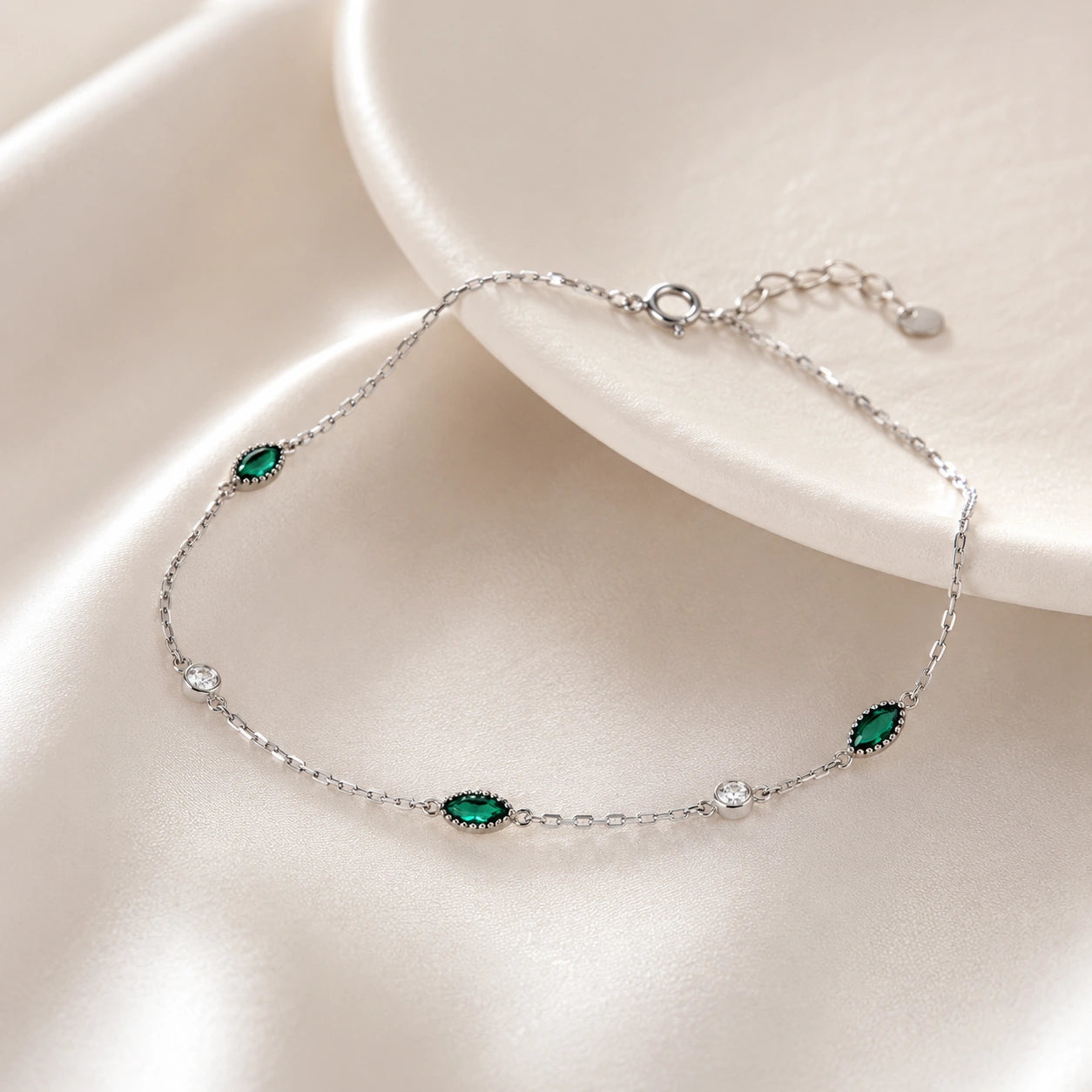 Emerald Evil Eye 925 Sterling Silver Bracelet for Women