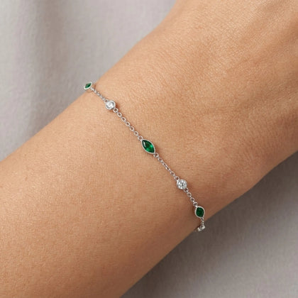 925 Sterling Silver Emerald Marquise Station Bracelet for Women