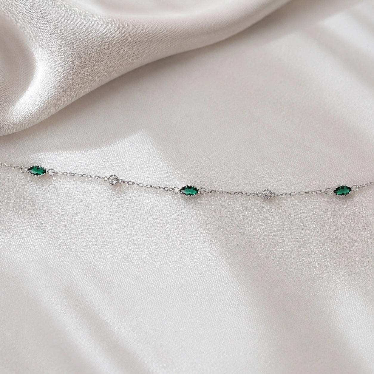 Emerald Evil Eye 925 Sterling Silver Bracelet for Women