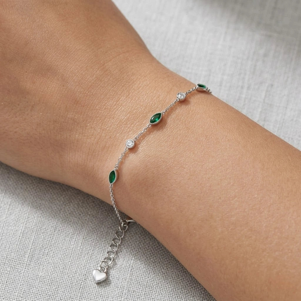 Emerald Evil Eye 925 Sterling Silver Bracelet for Women