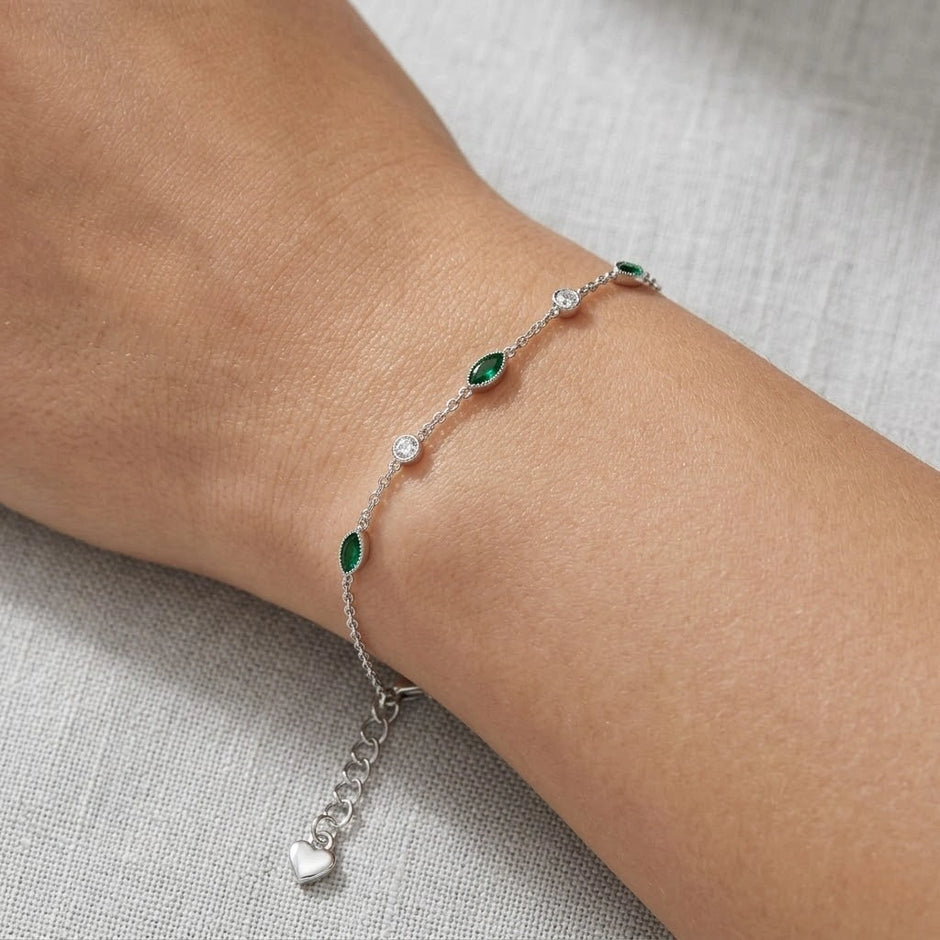 Emerald Evil Eye 925 Sterling Silver Bracelet for Women