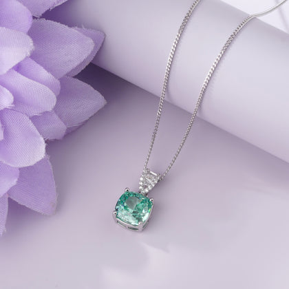 emerald glow green stone 925 silver pendant chain