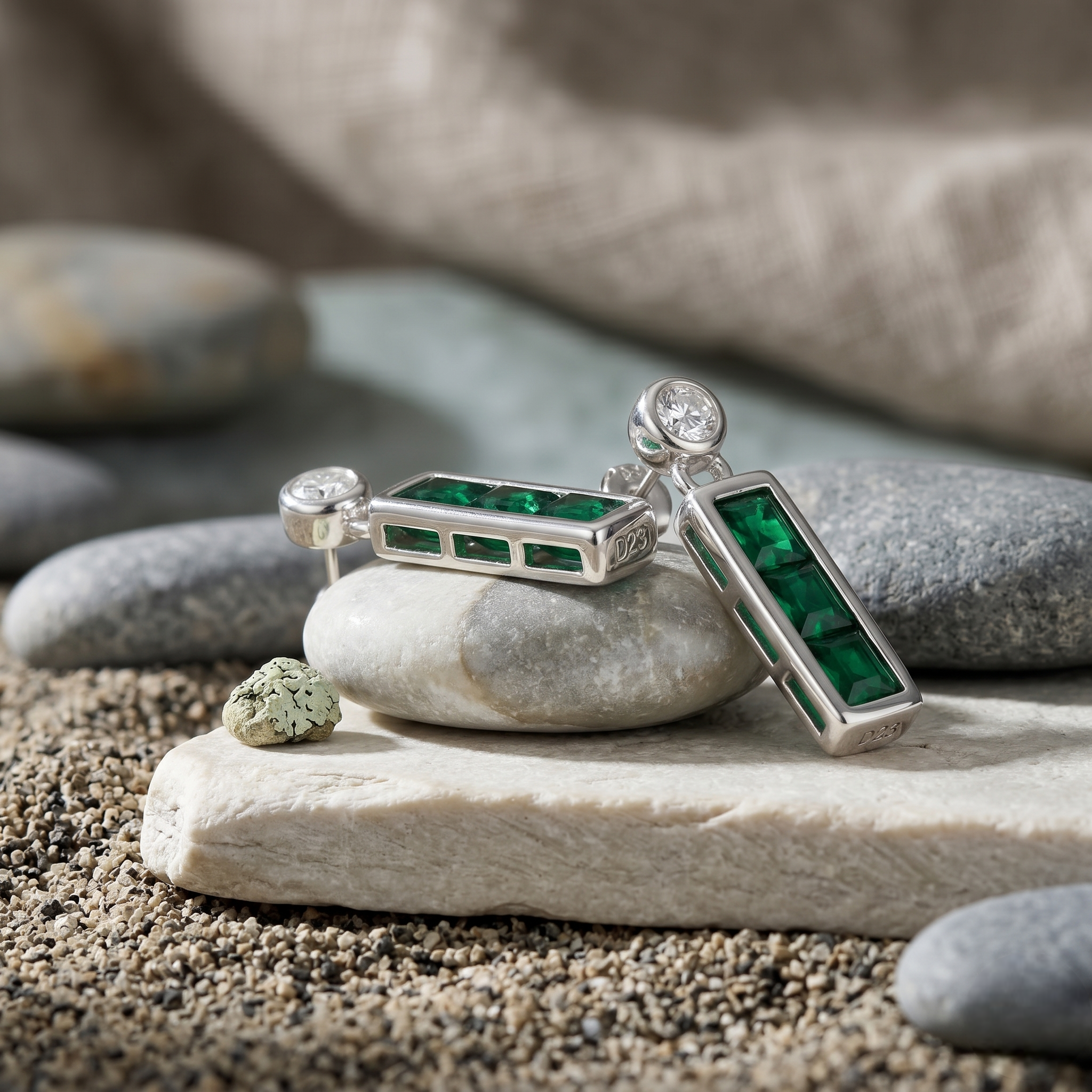 925 Sterling Silver Emerald Green Baguette Drop Earrings for Women