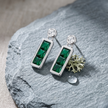 925 Sterling Silver Emerald Green Baguette Drop Earrings for Women
