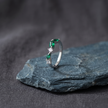 925 Sterling Silver Open Ring with Green Emerald CZ Stones and White Cubic Zirconia