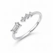 925 Sterling Silver Emerald-Cut Open Ring with Triple Round CZ Accent Stones
