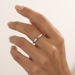925 Sterling Silver Emerald-Cut Open Ring with Triple Round CZ Accent Stones