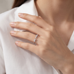 925 Sterling Silver Emerald-Cut Open Ring with Triple Round CZ Accent Stones