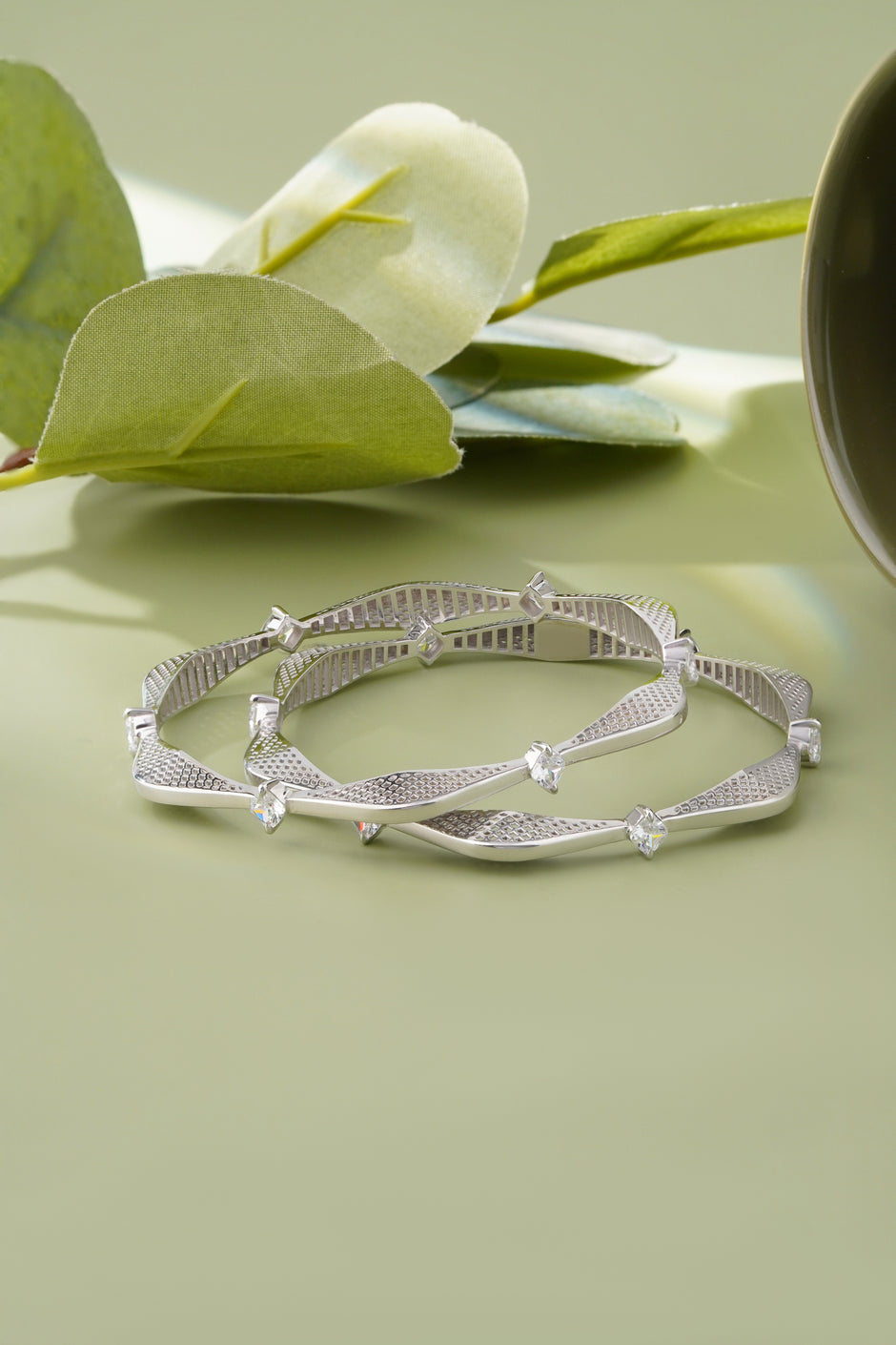 Twisted Crystal Grace Silver Bangles for Women