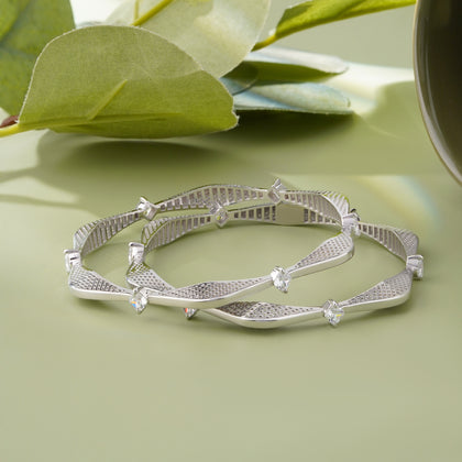 Twisted Crystal Grace Silver Bangles for Women