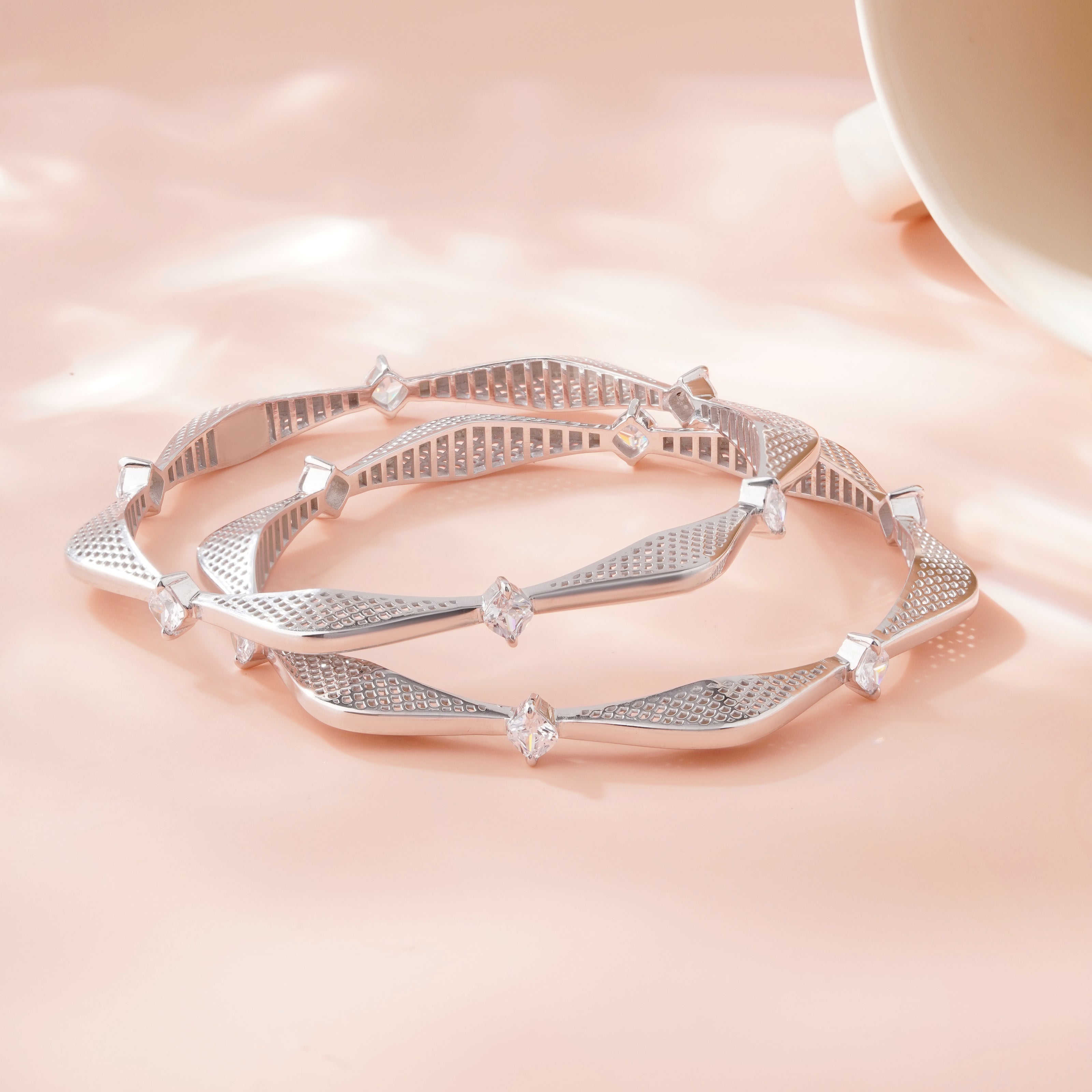 Twisted Crystal Grace Silver Bangles for Women