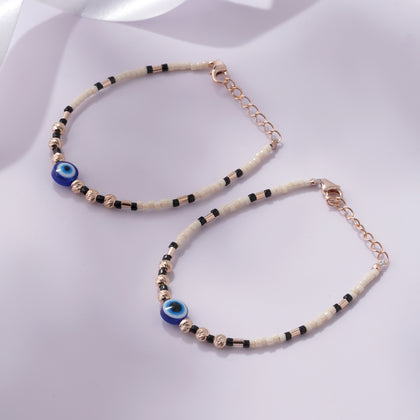 Evil Eye Harmony Beaded 925 Sterling Silver Rose Gold Kid's Bracelet