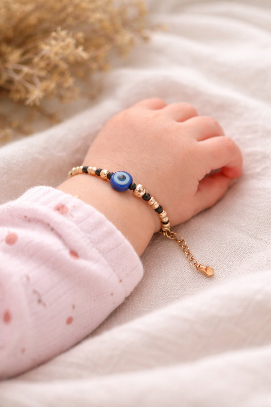 Evil Eye Harmony Beaded 925 Sterling Silver Rose Gold Kid's Bracelet