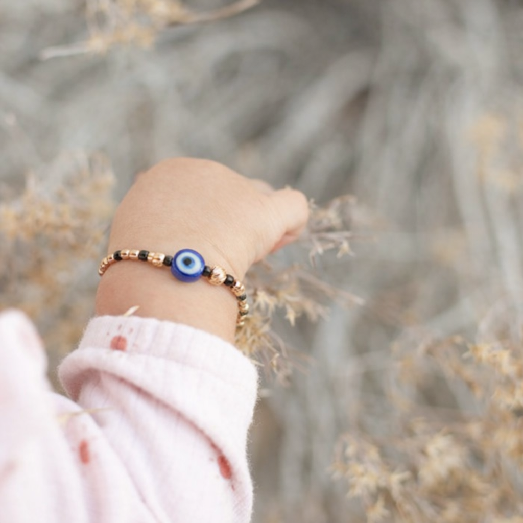 Evil Eye Harmony Beaded 925 Sterling Silver Rose Gold Kid's Bracelet