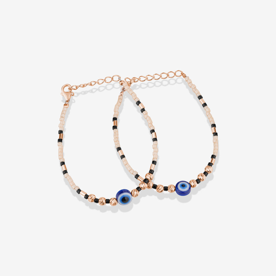 Evil Eye Harmony Beaded 925 Sterling Silver Rose Gold Kid's Bracelet