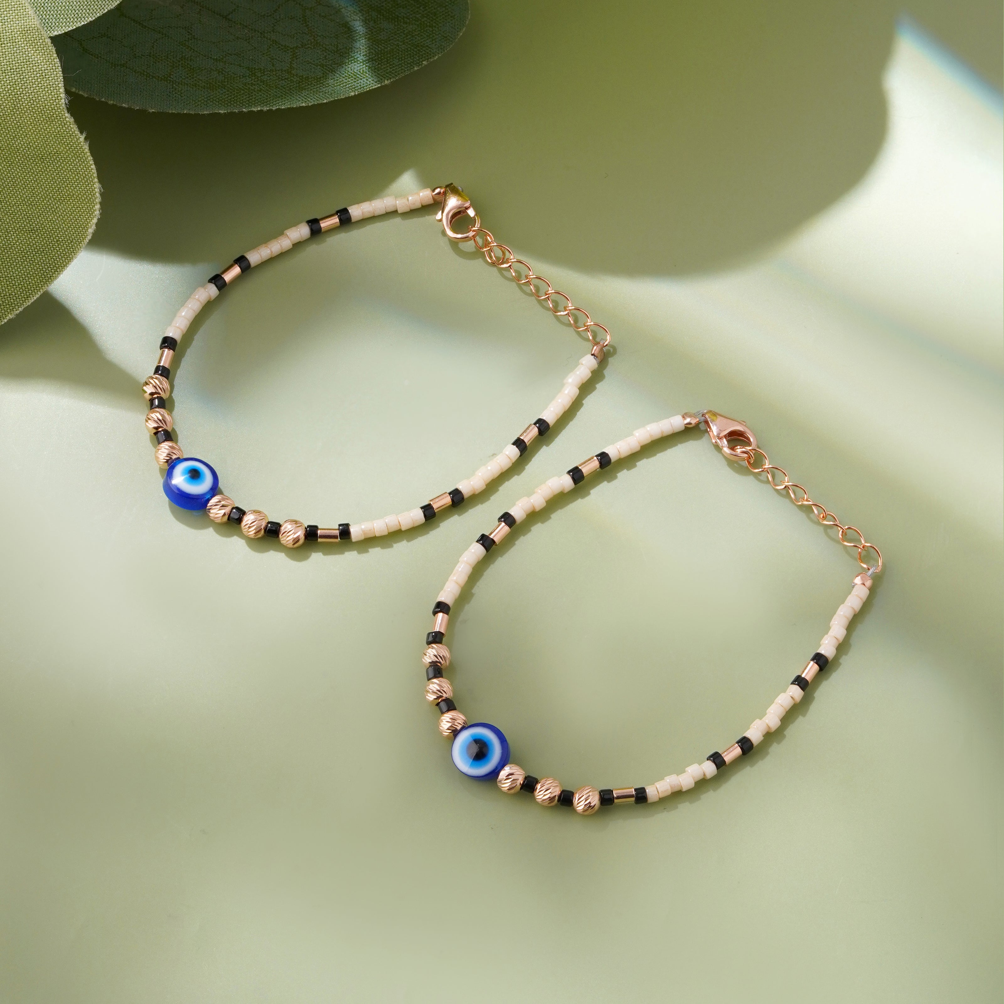 Evil Eye Harmony Beaded 925 Sterling Silver Rose Gold Kid's Bracelet