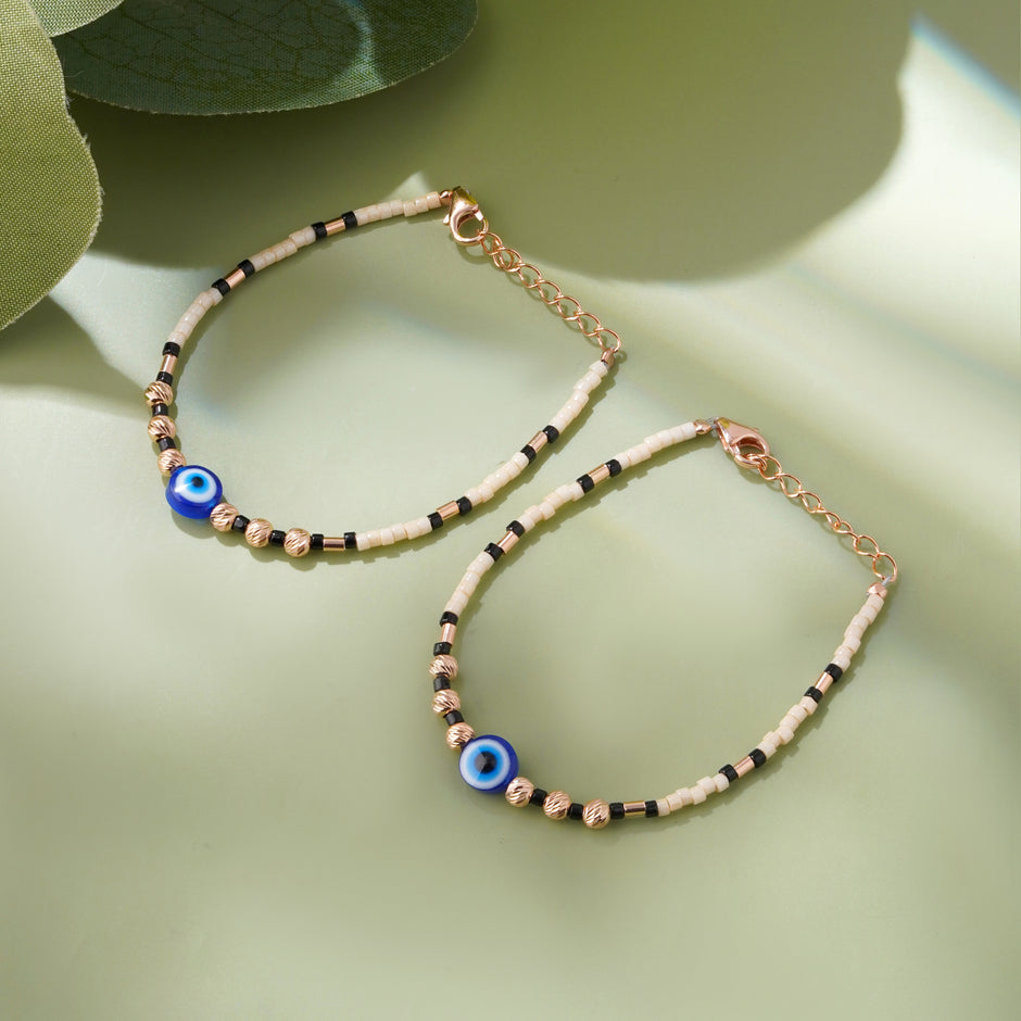 Evil Eye Harmony Beaded 925 Sterling Silver Rose Gold Kid's Bracelet