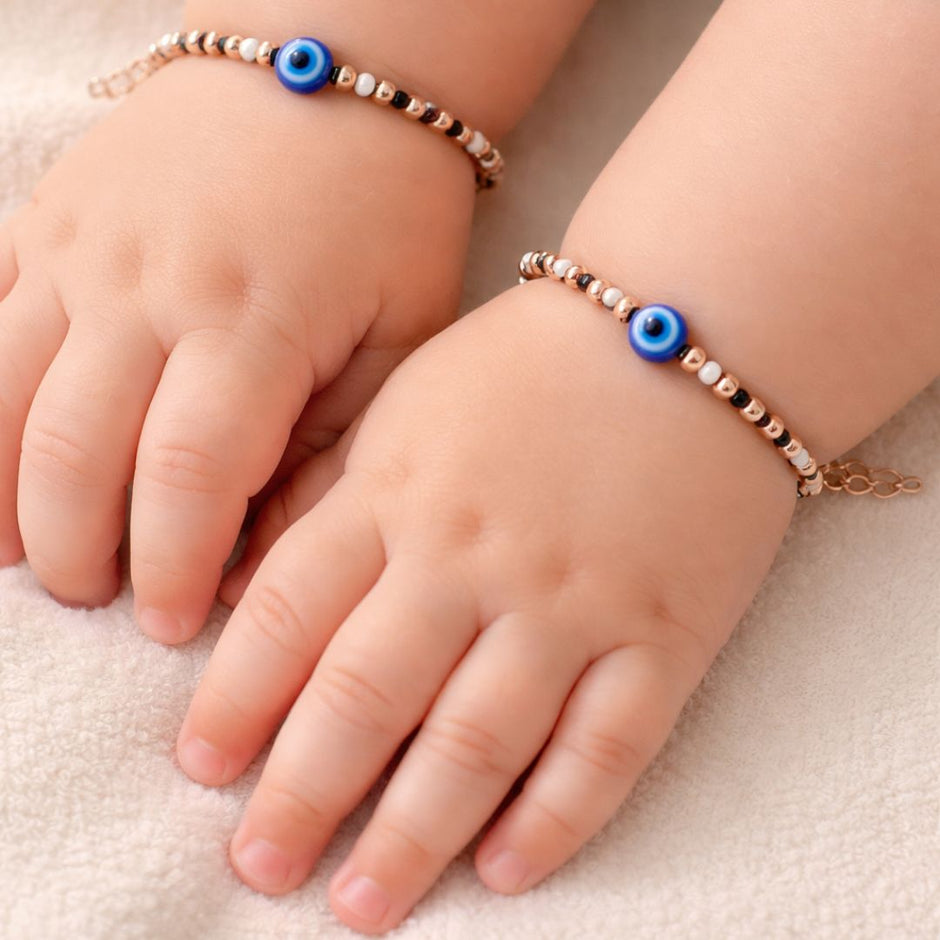 Evil Eye Harmony Beaded 925 Sterling Silver Rose Gold Kid's Bracelet