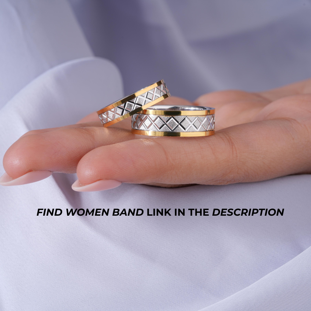 Refined Criss-Cross Design 925 Sterling Silver Yellow Gold Couple Band for Men