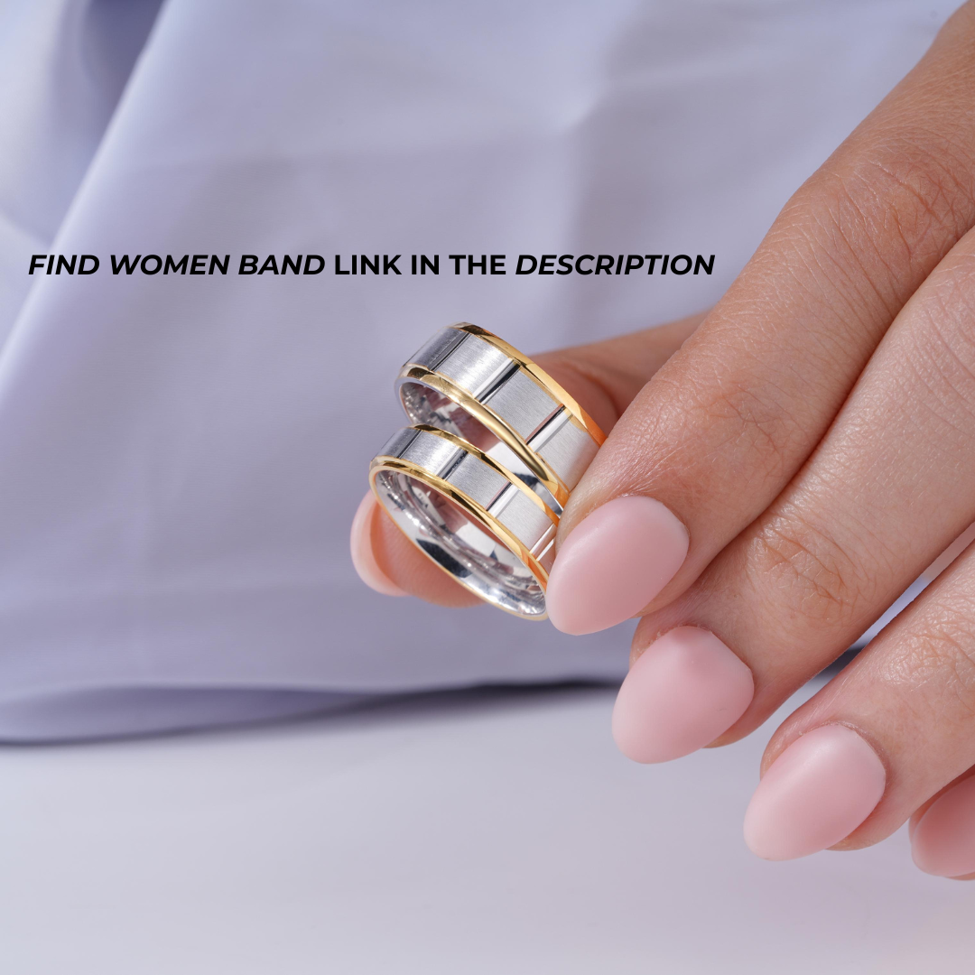 Elegant Dual Tone Geometric Design 925 Sterling Silver Yellow Gold Couple Band for Men