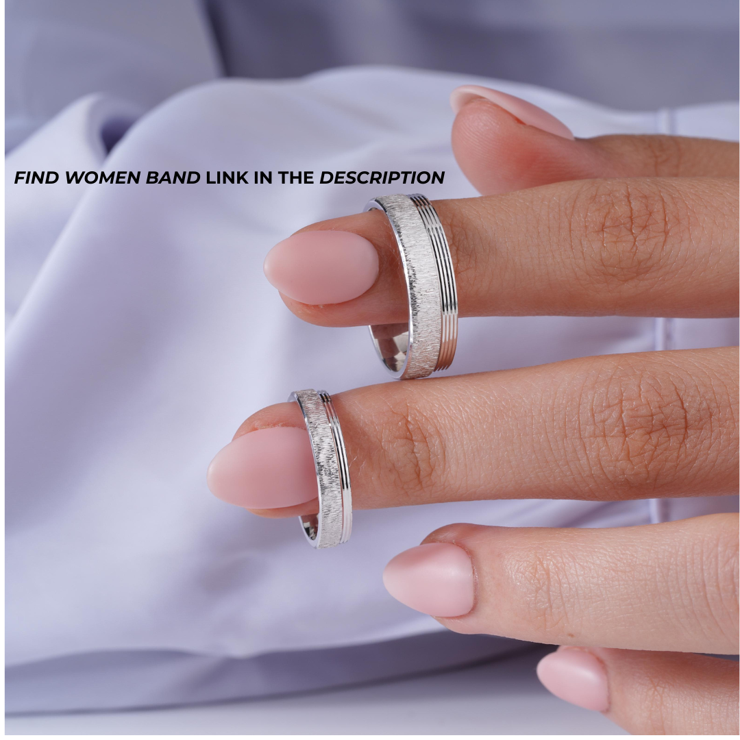 Clean Lines Diamond Design 925 Sterling Silver Couple Band for Men